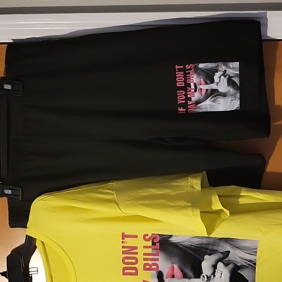 Womens Yellow / Black 2-Piece "If You Don't Pay My Bills" Short Set - Picture 3 of 8